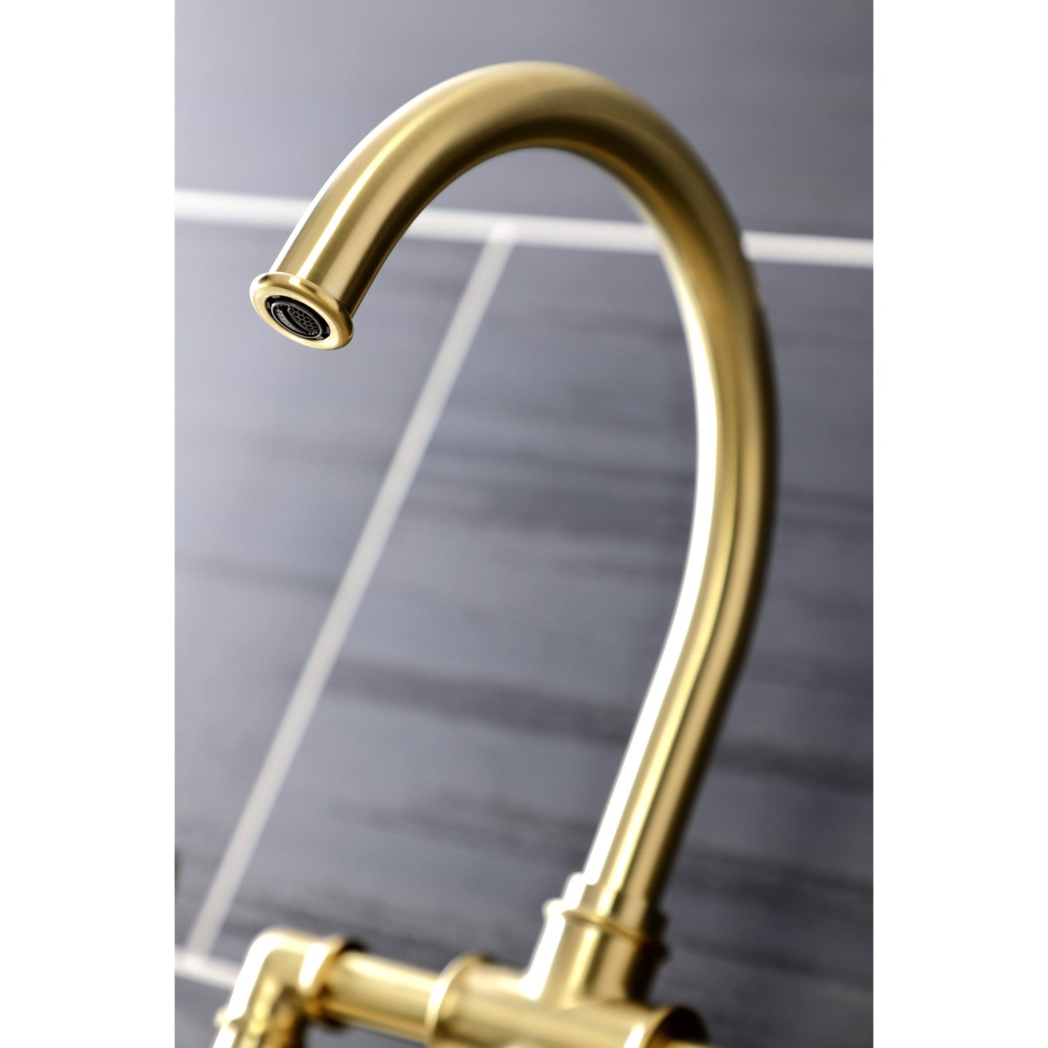 Kingston Sona KS2337RX - Belknap Two-Handle 4-Hole Deck Mount Industrial Style Bridge Kitchen Faucet with Brass Sprayer, Brushed Brass — thumbnail 2